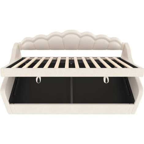 Cama diván hidráulica de terciopelo beige con almacenaje 90 x 200 cm HOMVRA (1/5)