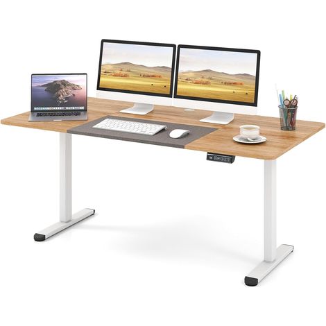 COSTWAY Scrivania Elettrica Regolabile in Altezza 140 x 70 cm, Scrivania per Computer con Memoria delle Altezze, Foro per Cavi, Design Anti-Collisione, Ideale per Ufficio e Casa (Legno Chiaro) (1/5)