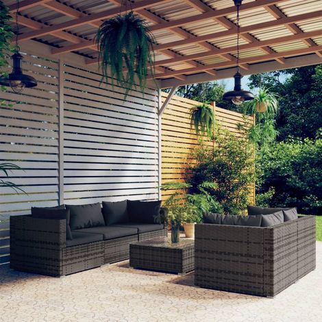 vidaXL 6-tlg. Garten-Lounge-Set mit Kissen Poly Rattan Grau (1/5)