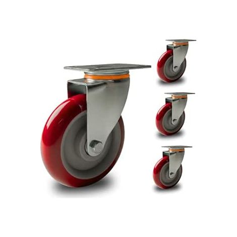 Set 4 Rotelle – Ruote Girevoli 125mm silenziose in Poliuretano Antitraccia, Alta Portata, Anti-Corrosione, Rotazione 360°, Ideali per Carrelli, Scaffali, Banchi da lavoro,Attrezzature (1/5)