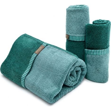 Set di Asciugamani Sazaga, 100% Cotone set da 2 Reversibile, Colore Struttura Verde, Verde Acqua (1/3)