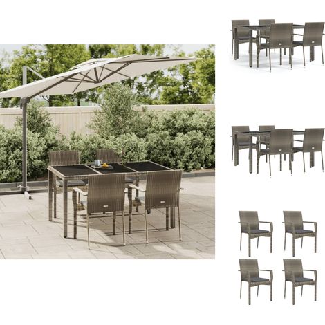 Gartenmöbel-Sets - Living 5-tlg. Garten-Essgruppe mit Kissen Grau Poly Rattan (1/5)