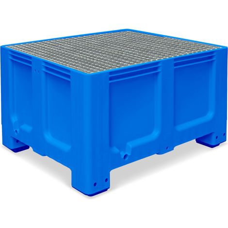 BRB Abtropfbecken mit Gitterrost, Volumen 610 Liter, Material PE-HD, Farbe blau, LxBxH 1200x1x760 mm