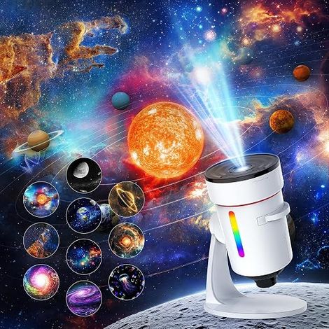 Projector, 10 Realistic Nebula Scenarios, 4K HD Projector Lamp Adjustable Angle and Focal Length with Timing Function, 360° Rotatable for Bedroom Decoration, Extra Wide Coverage (1/5)
