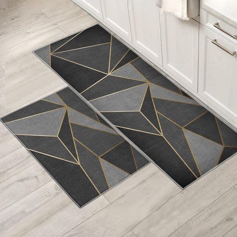 Lot de 2 tapis de cuisine antidérapants, absorbants et résistants aux taches de graisse, adaptés à un usage en cuisine. (40x120cm + 40x60cm) (1/5)
