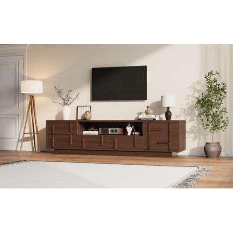 MEUBLIV TV-Lowboard 180 x 40 x 45 cm aus MDF in Walnuss, 4 Schubladen, bis 75 Zoll (1/5)