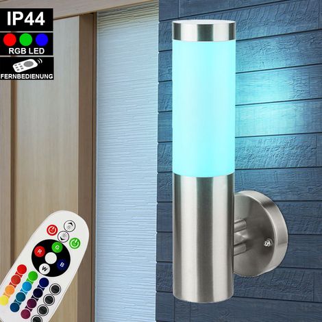 Außen Bereich Wand Lampe Edelstahl Park Balkon Leuchte FERNBEDIENUNG im Set inkl RGB LED Leuchtmittel