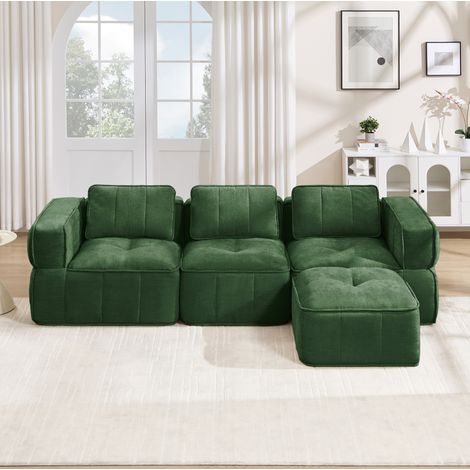Modulares Ecksofa 3-Sitzer mit 1 Hocker, rahmenlos, Polyester, grün HAVRYA (1/5)