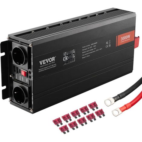 Convertisseur de Tension 12V 230V 3000W VEVOR Onduleur Écran LCD 3 Prises CA 2 Ports USB Type-C SGM-3000W (1/5)