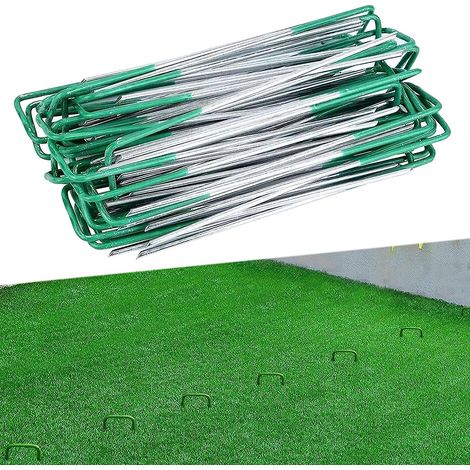 lot De 50 Clous  Gazon En Forme De U Semi-verts, Clous Verts Semi-pulvriss Pour Toile De Jardin, Clous De Tente Respectueux De L'environnement (1/5)