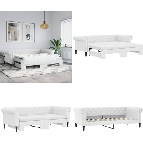 Tagesbett Ausziehbar mit Matratzen Weiß 90x200 cm Kunstleder - Schlafsofa - Couchbett (1/5)