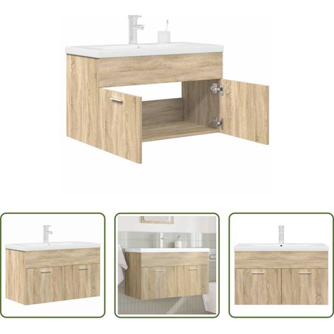 Armoire de lavabo - Armoire lavabo de salle de bain et vasque et robinet intégrés (1/5)