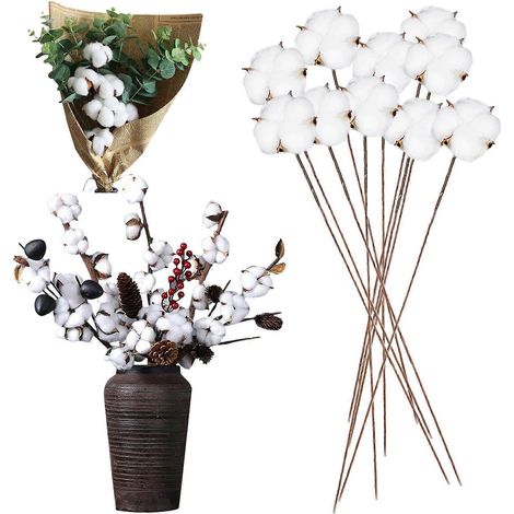 Bouquet artificiel de 10 fleurs séchées multicolores en coton, idéal pour la décoration de votre salon ou chambre. (1/4)