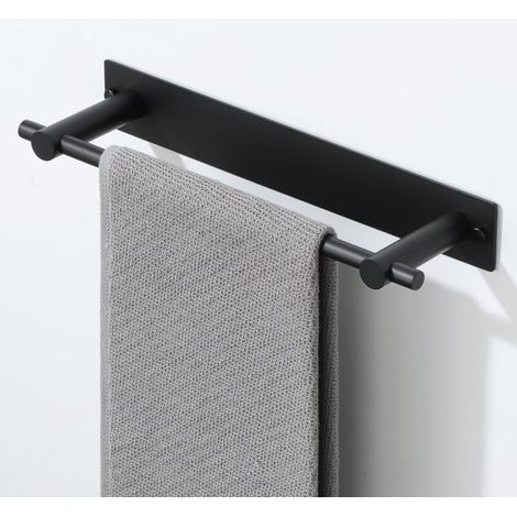 Porte Serviette sans Percage, Support Serviette Mural Longueur 30 CM, Porte-Serviettes de Salle de Bain, Autocollant/Perçage, Barre Porte Serviette en Acier lnoxydable SUS304, Noir