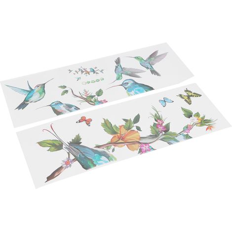 Set aus farbenfrohen Wandaufklebern mit Schmetterlings-, Vogel- und Astmotiven, dekorative Klebetapete für das Schlafzimmer. (1/5)