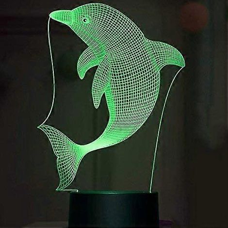 Lampe veilleuse 3D dauphin illusion d'optique, 7 couleurs changeantes, interrupteur tactile, lampe de table/bureau, cadeau, acrylique plat, base en ABS, câble USB, jouet (Bu (1/4)