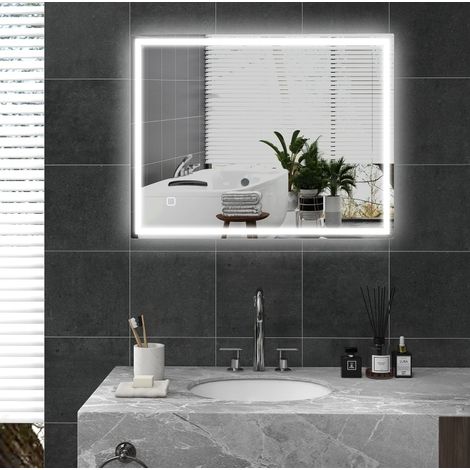 Specchio da bagno LED 90 x 70 cm, antiappannamento, memoria, argento (1/5)