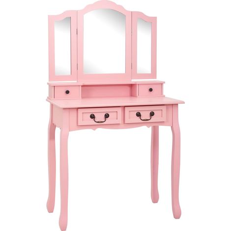 Maison Exclusive - Tavolo da Trucco con Sgabello Rosa 80x69x141 cm Legno Paulownia