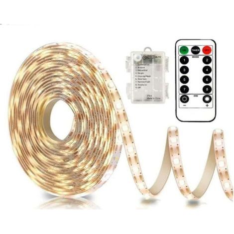 LED Ruban Bande Lumineuse à LED, 3M 180 LED Alimentée par Batterie avec Télécommande, 8 Modes, Auto adhésive, étanche pour le Rétro éclairage de la Télévision, la Cuisine, Noël, Blanc Chaud (1/5)