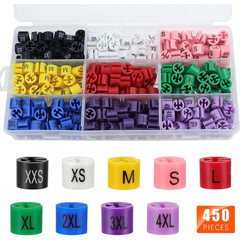 Ensemble de 450 pièces 9 couleurs XXS - 4XL pour cintre Marqueurs de taille codés (1/5)