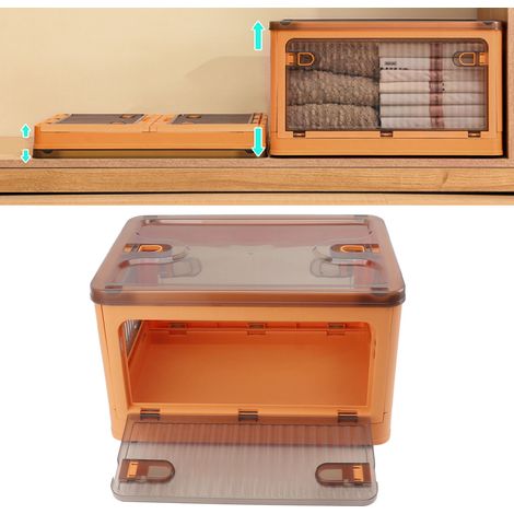 Petite boîte de rangement pliable en plastique avec porte latérale, organisateur pliable transparent, orange. (1/5)