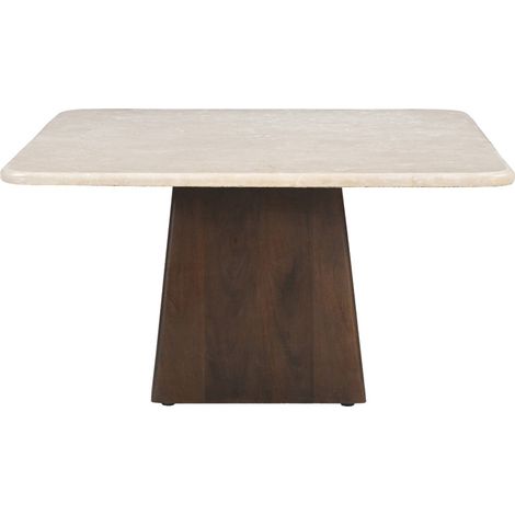 CINNO-Table basse carré 75 cm en marbre et bois massif brun (1/5)