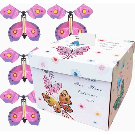 Boîte cadeau magique à explosion avec 4 papillons volants, boîte surprise romantique et originale, idée cadeau pour fête des Mères, anniversaire et anniversaire de mariage, blanc (1/5)