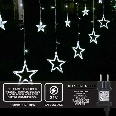 LED-Lichterkette mit 12 Sternen, Weihnachtslichterkette, Sternenvorhang, 138 LEDs, 8 Modi für die Innen- und Außendekoration, Balkon, Garten, Hochzeit, Weihnachtsfeier (weiß)