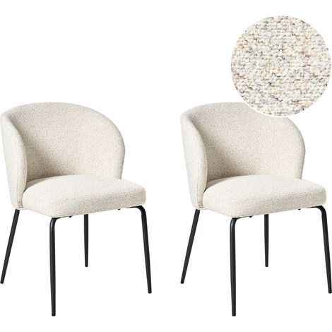 Set di 2 sedie da pranzo con rivestimento in tessuto boucle Seduta imbottita Gambe in ferro Beige chiaro Zana