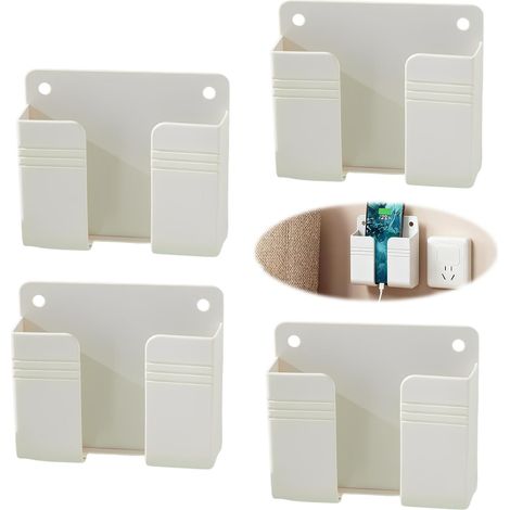 4 PCS Support Télécommande, Adhésif Sans Perçage, ABS Blanc, Rangement Mural pour Salon et Cuisine