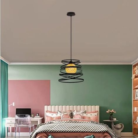 E27 Lustre Suspension en Cage Noir Lampe Luminaire Industrielle en Fer Forge pour Salon Chambre Cafe Bar (1/4)