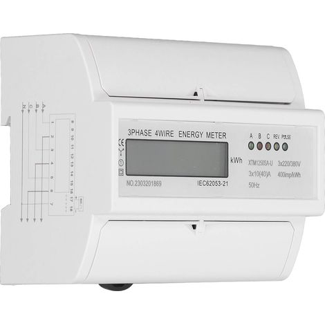 Compteur d'énergie électrique triphasé 4 fils avec écran LCD, testeur d'électricité sur rail DIN, ampèremètre, voltmètre, wattmètre 3 x 220 V/380 V