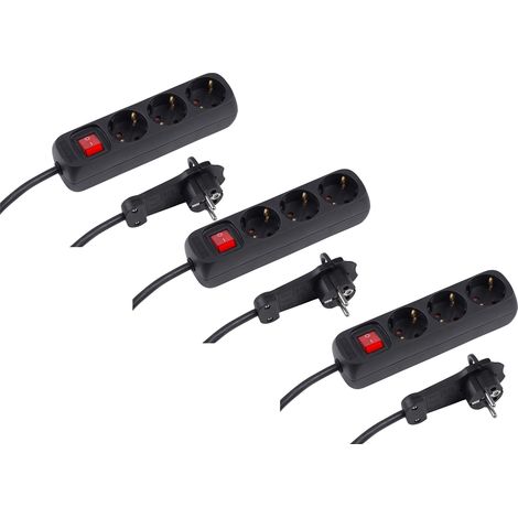 Multiprise 3 Prises – Connecteur Extra Plat – Câble de 2 m – Noir – Intérieur IP20 – Interrupteur Lumineux/Prise Plate (1/5)