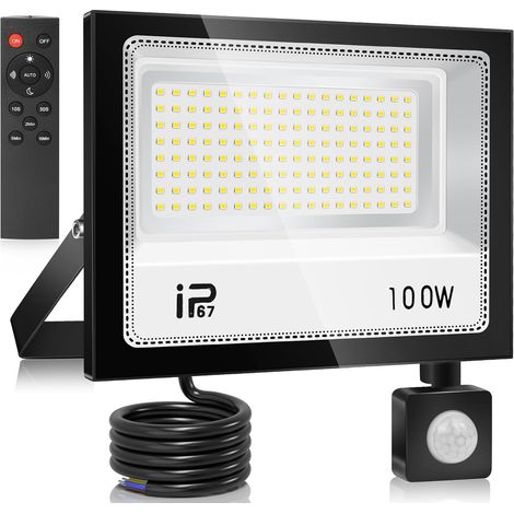 100W Télécommande Projecteur LED Detecteur de Mouvement，10000LM Spot LED Extérieur，7000K Blanc Froid，IP67 Etanche Super Lumineux Eclairage Exterieur pour Jardin, Patio, Garage (1/5)