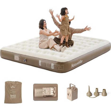Matelas Gonflable Auto-Gonflant 3 Personnes 200x180x25 cm Pompe Électrique Rechargeable 450 kg Capacité Max Lit d'Appoint Premium pour Camping et Intérieur (1/5)
