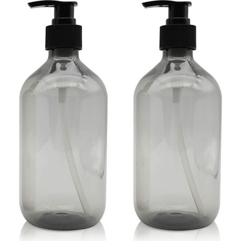 2 Pièces Distributeur de Savon 500 ML, Flacons Vides à Pompe à Pression Vide en Plastique, Rechargeable pour huiles essentielles, lotions, shampooing, après-shampoing (Gris) (1/3)