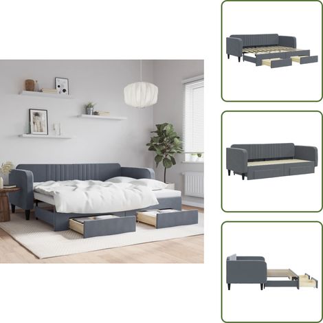 vidaXL Tagesbett Ausziehbar mit Schubladen Dunkelgrau 90x200 cm Samt (1/5)