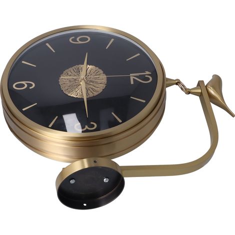 Horloge murale double face en cuivre, élégante et raffinée, ronde, à quartz, idéale pour le salon ou la chambre. (1/5)