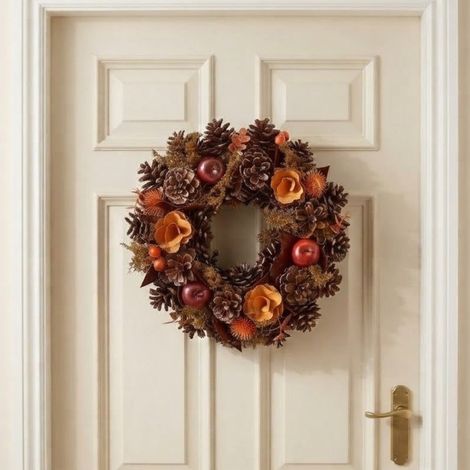 Autumn Natural Flowers Apples and Cones Wreath (1/2)