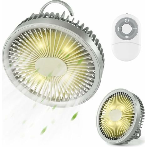 Mini Ventilateur Portable Suspendu, Ventilateur Bureau Rotation à 180° avec Lumières LED, Télécommande Magnétique Pratique, 3 Vitesses Silencieux, USB Rechargeable pour Maison Camping