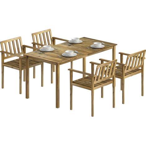 Set sala da pranzo da giardino 5 pezzi – tavolo e 4 sedie in teak, elegante e resistente per esterno di classe