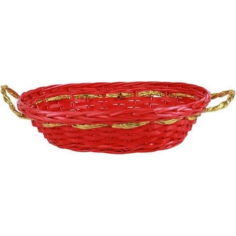 Cesto ovale in vimini rosso con manici oro, 41x32H12 cm (kit da 5)