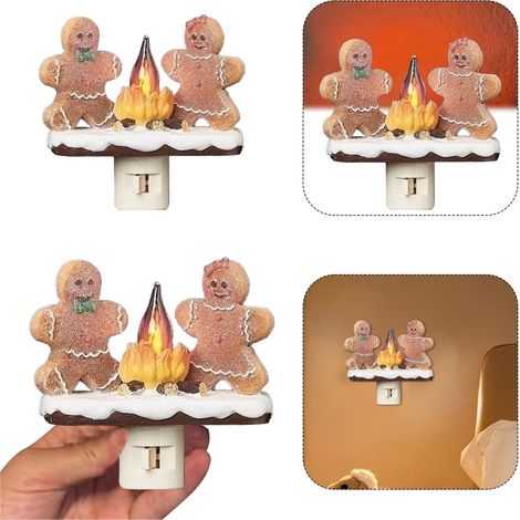 Nightlight - Gingerbread Man Flickering LED Night Light - Indoor Christmas Decor - Plug-In Wall Night Light - 4.5 Inch - Resin - 1 Piece (1/5)