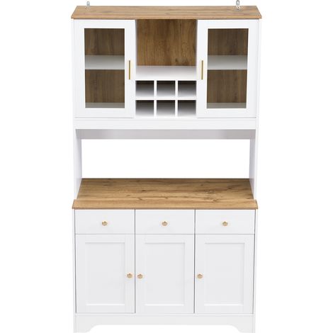 CAIziBuffet Haut Effet Bois Blanc 94,5x30x175,5 cm Salon Salle à Manger (1/5)
