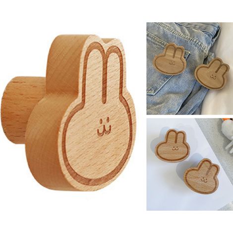 Crochet en bois en forme de tête de lapin, sans perçage, délicat et mignon, multifonctionnel, pour la décoration intérieure de la chambre. (1/5)
