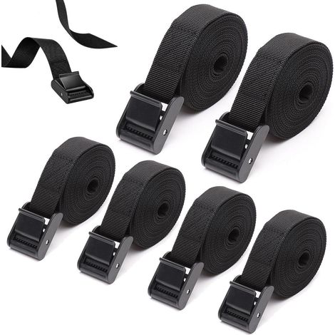Lot de 6 sangles d'arrimage 2x2m & 4x1m, largeur 25mm, avec boucle à cliquet