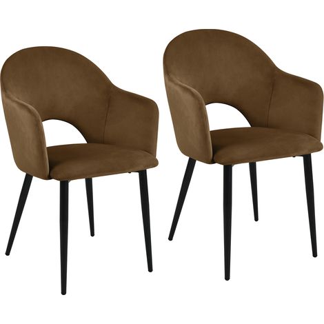 Svita – Lot de 2 chaises de salle à manger rembourrées en velours marron – Accoudoirs – Dossier ajouré – Dimensions 54x53x83 cm (1/5)