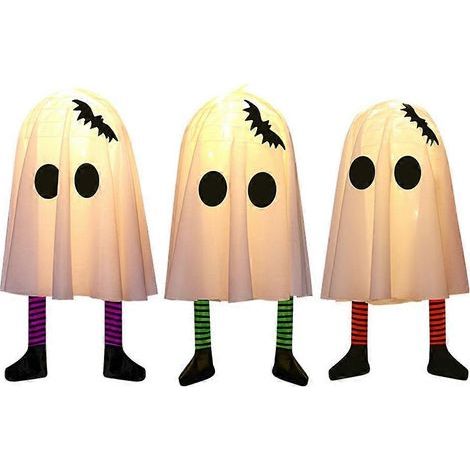Lot de 3 fantômes suspendus pour Halloween avec chaussettes rayées chauve-souris, décorations fantômes, chapeaux de sorcière lumineux et effrayants (1/5)