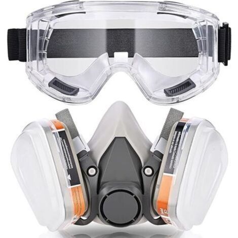 Masque de protection respiratoire réutilisable, anti-virus, anti-poussière, avec lunettes filtrantes, adapté à la peinture, aux granulés, au polissage, au meulage, au soudage, à la protection des trav (1/5)