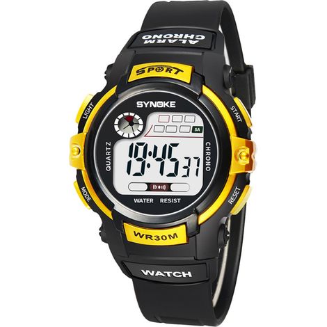 Reloj Electrónico Infantil - Resistente al Agua 30 m - Función Luminosa - Alarma Cronómetro Calendario - Negro Dorado - Unidad (1/5)